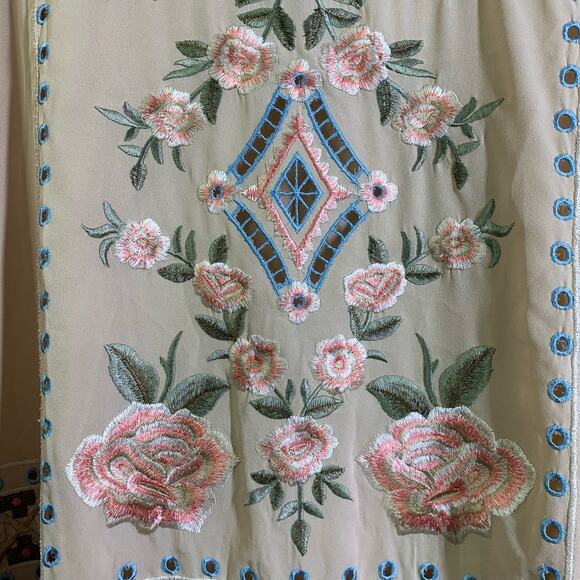 CHICO'S Poncho Fully Embroidered‎ Front Scoop Neck w/Tassel Ties Fringe Hem - Picture 9 of 12